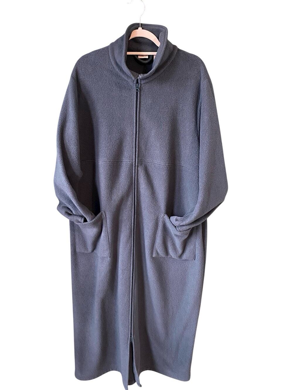 LL Bean Women Size XL Cozy Fleece Robe Full Zip Longline Casual Green House Coat